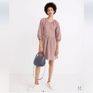 Madewell Gingham Seersucker Raglan Puff-Sleeve Mini Dress Size 4